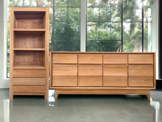 BOOKCASE WITH 3 DRAWERS | NATURAL TEAK