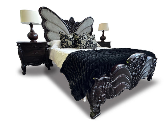 Butterfly Wooden Full Bed | Chinchilla Ebony