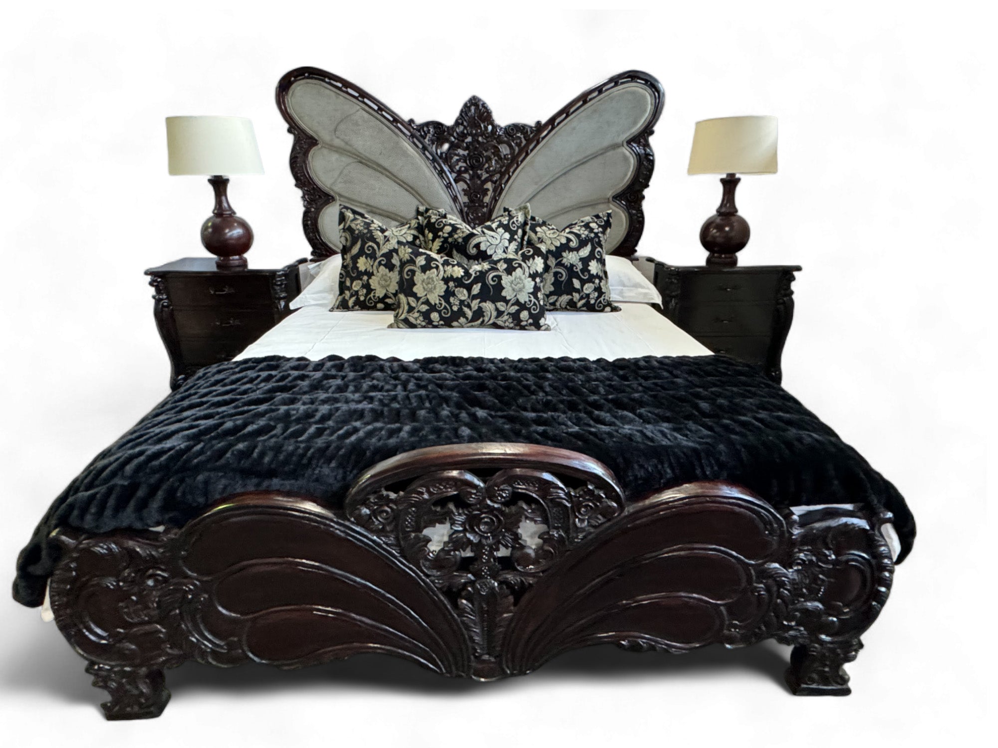 Butterfly Wooden Full Bed | Chinchilla Ebony