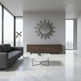 Wooden Sun Frame Mirror | Silver Washed