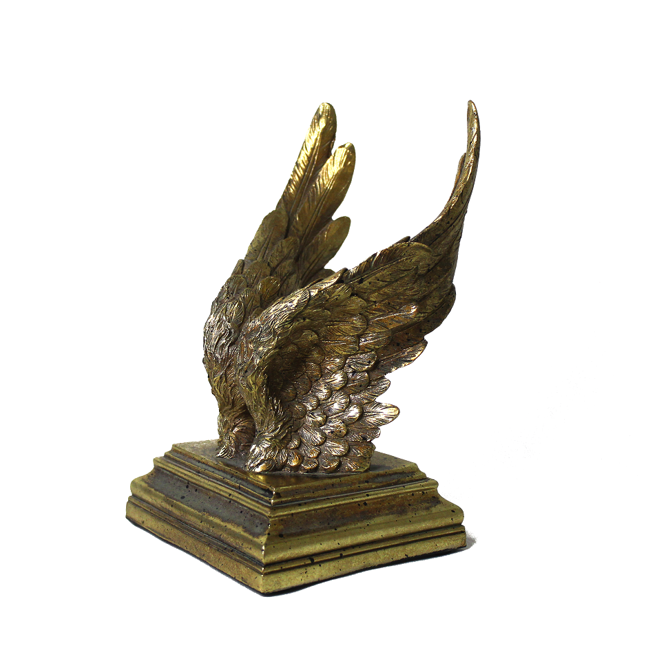 Decorative antique gold eagle wing bookends with intricately sculpted feather detailing and stepped bases, ideal for displaying books while adding a bold, classic statement to shelves or desks.
