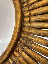 Close-up of an antique gold sunburst wall mirror showcasing the textured metallic finish, handcrafted radiating rays, and elegant vintage-inspired detailing.