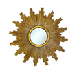 Decorative round sunburst wall mirror with an antique gold finish, featuring layered radiating rays and a classic statement design for elegant interiors.