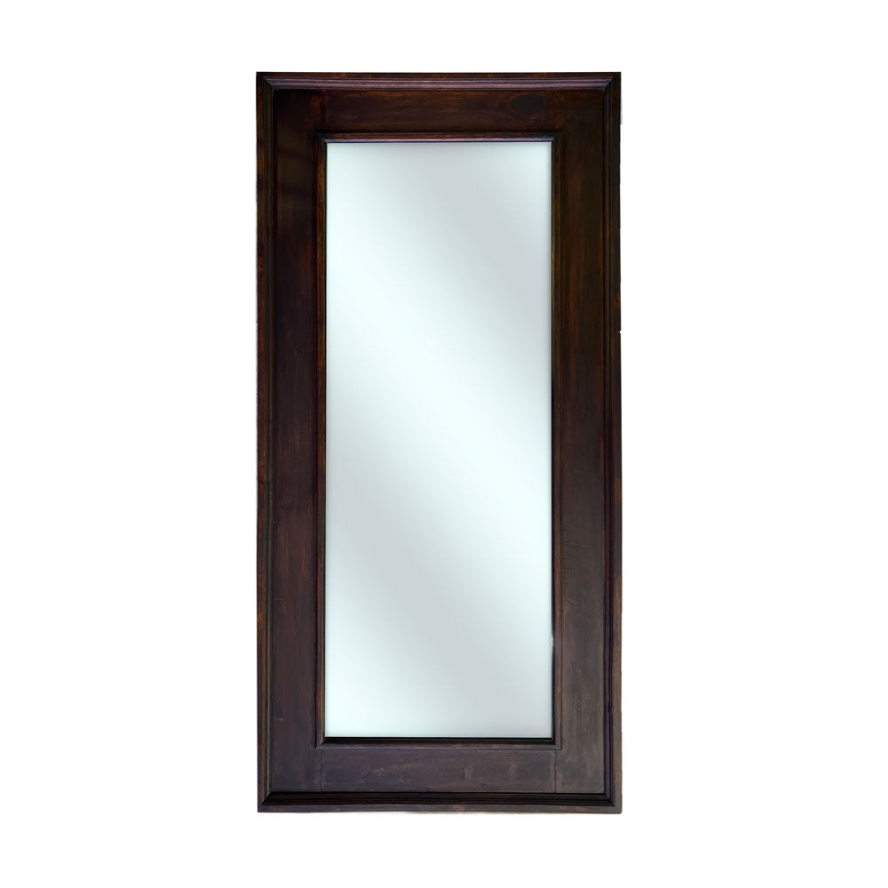 Elegant rectangular wall mirror with a wide dark walnut wooden frame, rich natural wood grain, and a timeless minimalist design for classic and contemporary interiors.