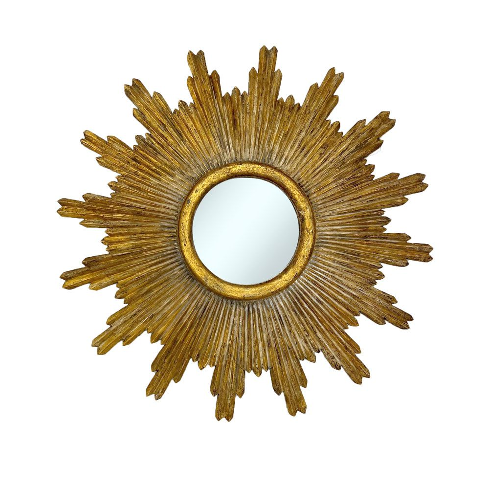 Fun Round Mirror with Ornately Decorated Frame | Gold Crack 80x80cm