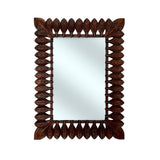 Decorative rectangular wall mirror with a hand-carved dark wood frame featuring intricate laurel leaf detailing, bringing timeless elegance and natural warmth to classic and contemporary interiors.