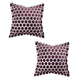 Set of two luxury square velvet scatter cushions featuring a textured plum purple polka dot pattern on a soft neutral background, adding a playful yet elegant accent to sofas, armchairs, or beds.