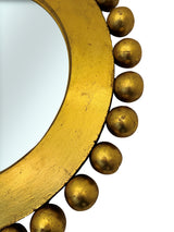Elegant round wall mirror featuring a handcrafted gold frame with decorative beaded detailing and a distressed finish, perfect for adding a touch of luxury to living rooms, bedrooms, and entryways.